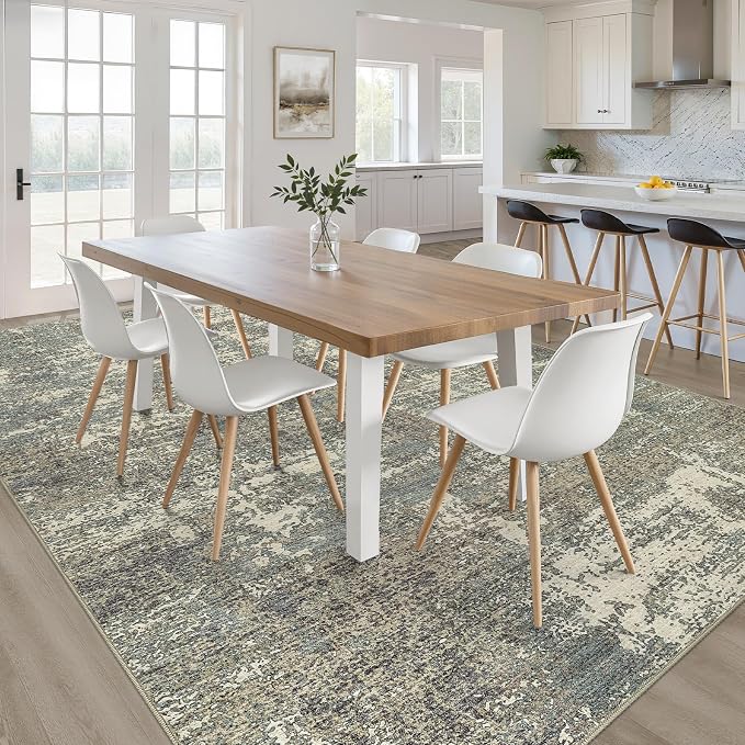 8x10 Area Rugs Living Room: Washable Large Neutral Rug Abstract Soft Modern Stain Resistant Indoor Floor Non-Slip Carpet for Bedroom Nursery Kids Office Playroom Dining Room- Green Brown