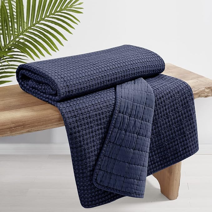 Levtex Home - Mills Waffle - Throw - Navy Cotton Waffle - Throw Size 50 x 60in.