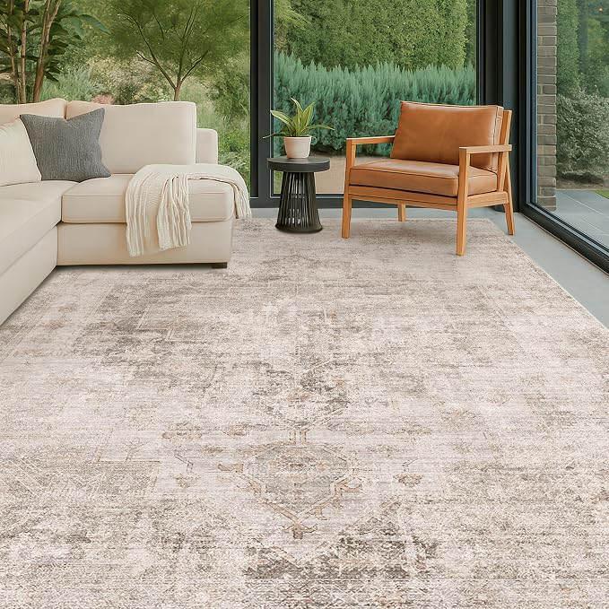 Hazo Haus Farmhouse Area Rugs 8x12 for Living Room - Abstract Medallion Rug for Bedroom, Dining Room Under Table, Washable Non Slip, Fade & Stain Resistance