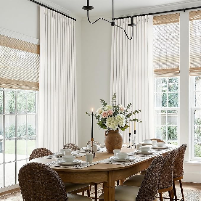 Ivory White Pinch Pleat Linen Curtains 80 Inches Long for Living Room Back Tab Pinch Pleated Drape Hooks Rings Light Filtering Semi Sheer Cream White Bedroom Window Curtain 80 Length 2 Panels