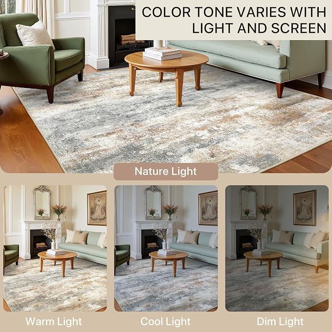 BEIMO Area Rugs 5x7 for Living Room Bedroom, Modern Abstract Machine Washable Rug, Large Soft Low Pile Floor Carpet with Non Slip Backing for Dining Room, Muted Grey