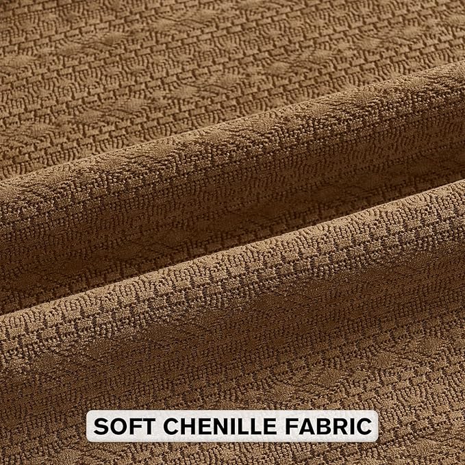FUTEI Tobacco Chenille Throw Pillow Covers 26x26 Inch Set of 2,Soft Striped & Diamond Textured Euro Pillow Shams,Modern Home Decor for Couch Living Room