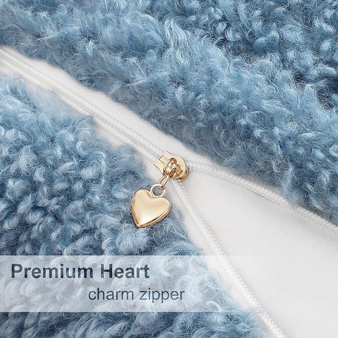 decorUhome Pack of 2 Throw Pillow Covers 20x20 Inch, Faux Fur Decorative Sherpa Pillow Covers Fuzzy Accent Soft Sheepskin Fleece Pillow Cases for Couch Living Room Bed, Light Blue