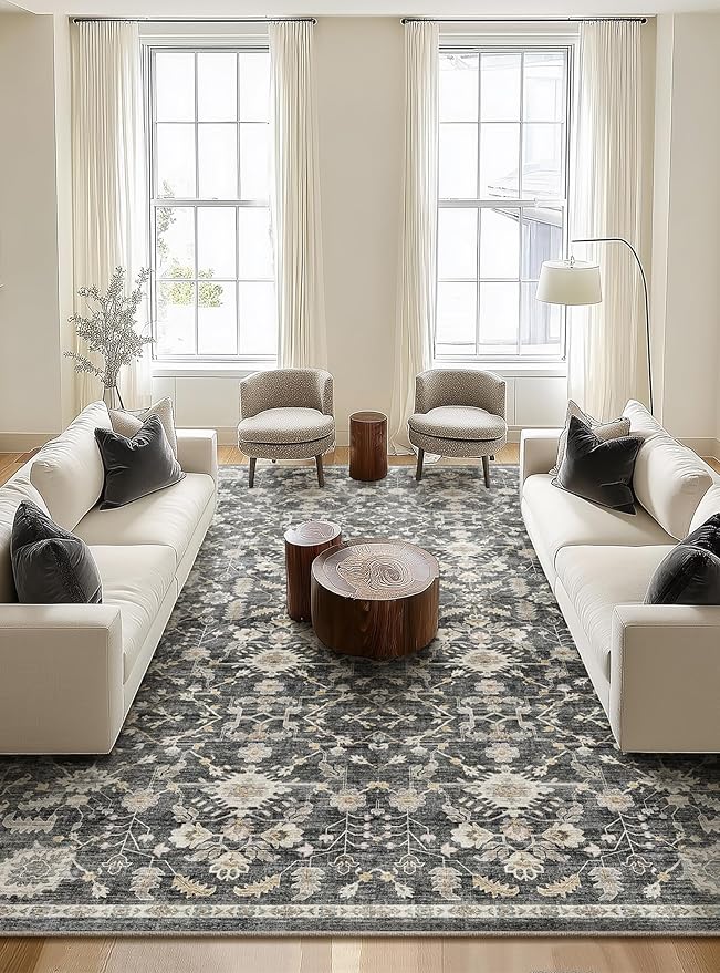 Washable Rugs for Living Room: 10x14 Area Rugs for Bedroom Ultra Soft Non-Slip Stain Resistant Vintage Boho Large Carpet for High-Traffic Dining Room - Farmhouse Decor