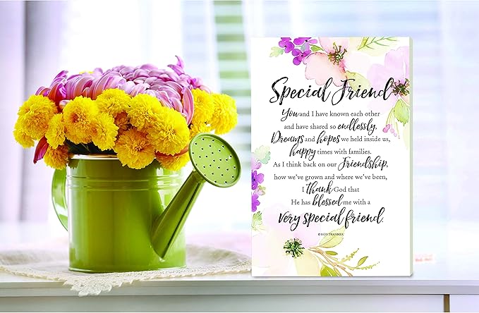 DEXSA Special Friend Wood Plaque with Inspiring Quotes 6"x9" - Elegant Vertical Frame Wall & Tabletop Decoration | Easel & Hanging Hook | Christian Family Religious Home Decor Saying | Made in the USA