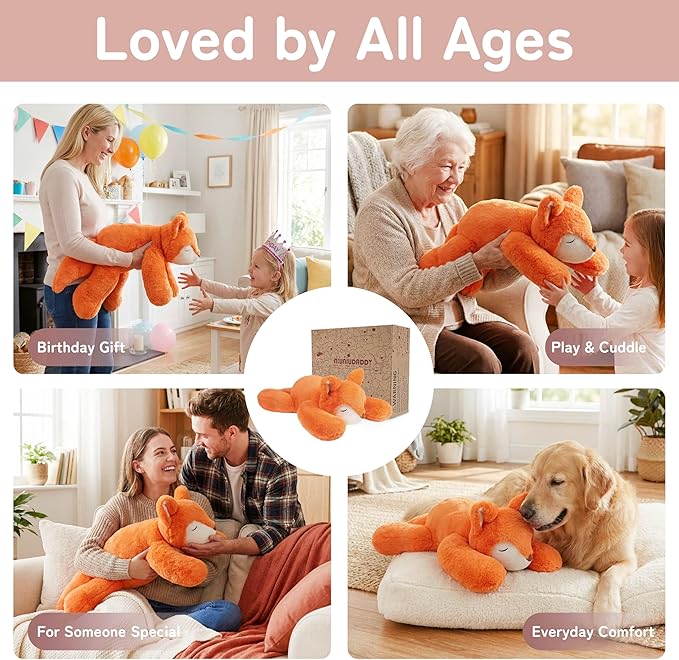 Niuniu Daddy Fox Weighted Stuffed Animals for Kids & Adults, 20" | 3.3lb Large Weighted Plushies Pillow for Sleeping and Calming, Cute Lying Plush Toy Huggable Gift for Everyday Comfort