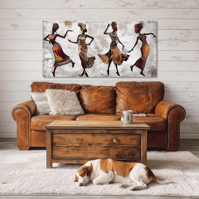 Ggaafet Brown African American Wall Art for Bedroom Canvas Painting Prints Black Women Dancing Art Deco Modern Artwork Office Family Room Decor