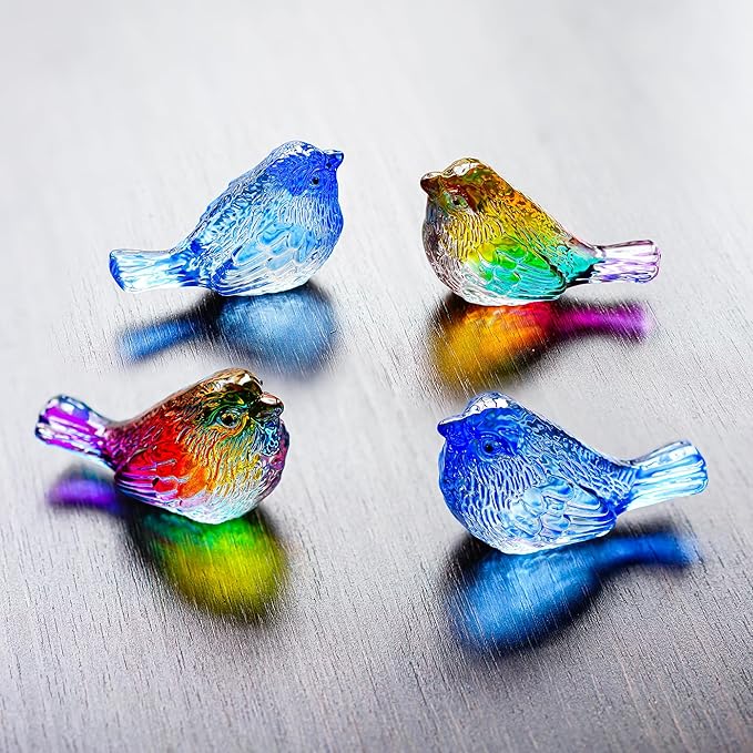 Set of 4 Handmade Blown Glass Birds Collectible Figurines Gifts for Women Men Bird Lovers Crystal Red Bird Figurine Statue for Home Table Centerpiece Decor