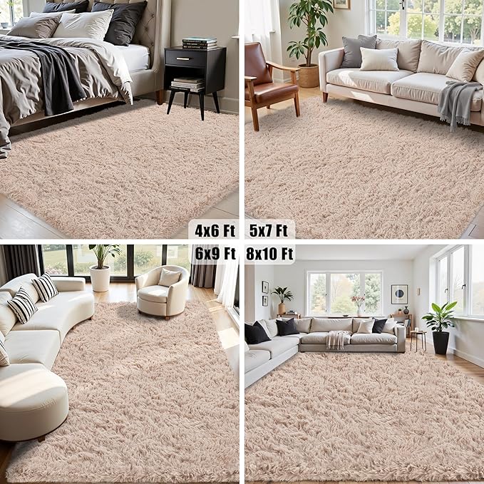 8x10 Area Rug for Living Room:Ultra Soft Fluffy Shag Beige Rugs,Large Fuzzy Plush Indoor Non Slip Carpet Washable Rug for Bedroom Kids Nursery Office Dorm Modern Decor(Beige 8'x10')