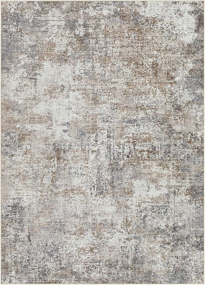 DMOYEST Area Rug Living Room Rugs - 7x9 Abstract Large Soft Indoor Washable Rug Neutral Modern Low Pile Carpet for Bedroom Dining Room Farmhouse Home Office - Brown/Grey/Black