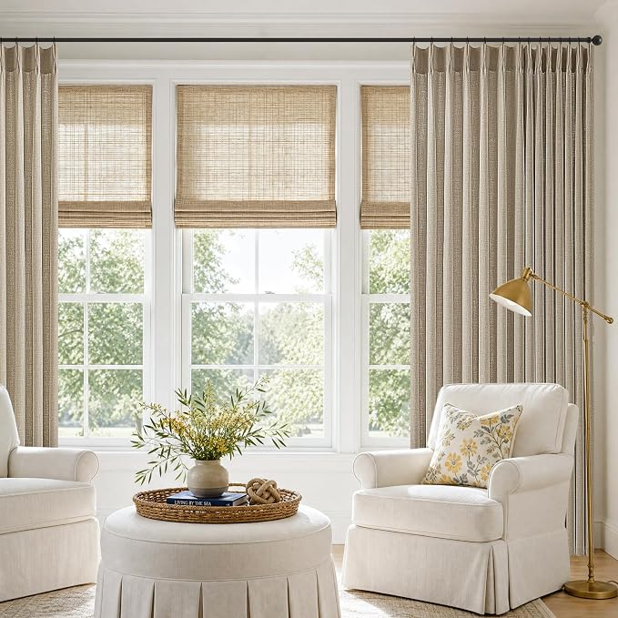 Burlywood Birch Extra Wide Pinch Pleat Curtains 102 Inches Long Memory Shaped Light Filtering Privacy Burlap Sliding Door Curtains with Rings Back Tab Large Window Drape for Living Room Bedroom 70x102