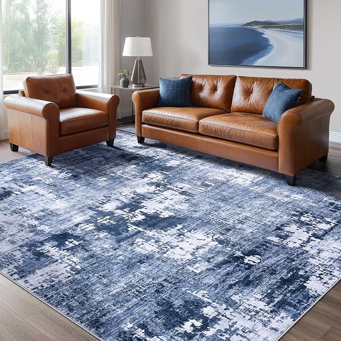 DMOYEST Area Rug Living Room Rugs - 6x9 Washable Large Soft Indoor Neutral Modern Abstract Low Pile Rug Carpet for Bedroom Dining Room Farmhouse Home Office - Navy Blue