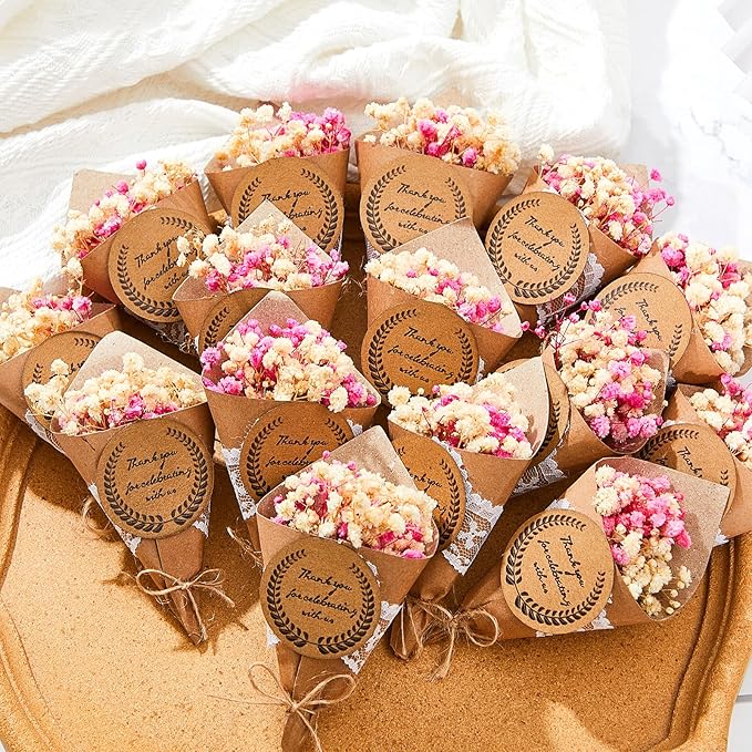 12 Pcs Mini Dried Flower Bouquet Magnet Bulk Wedding Baby Shower Flower Party Favors for Guests Natural Dried Flowers Bundle Mother's Day Graduation Home Decoration DIY Crafts Gifts