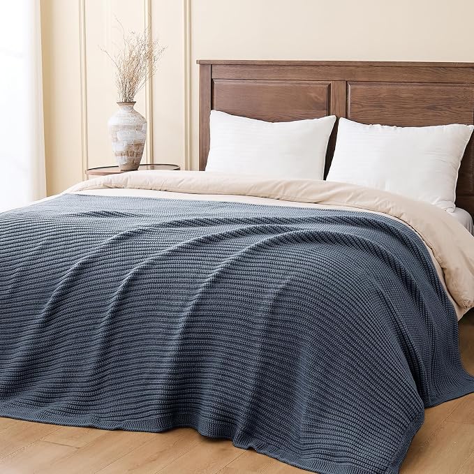 Chunky Knit Dusty Blue Throw Blanket for Couch Soft Cozy Lightweight Decorative Blanket for Couch Sofa Bed Living Room,Spring Throw 60"x80"