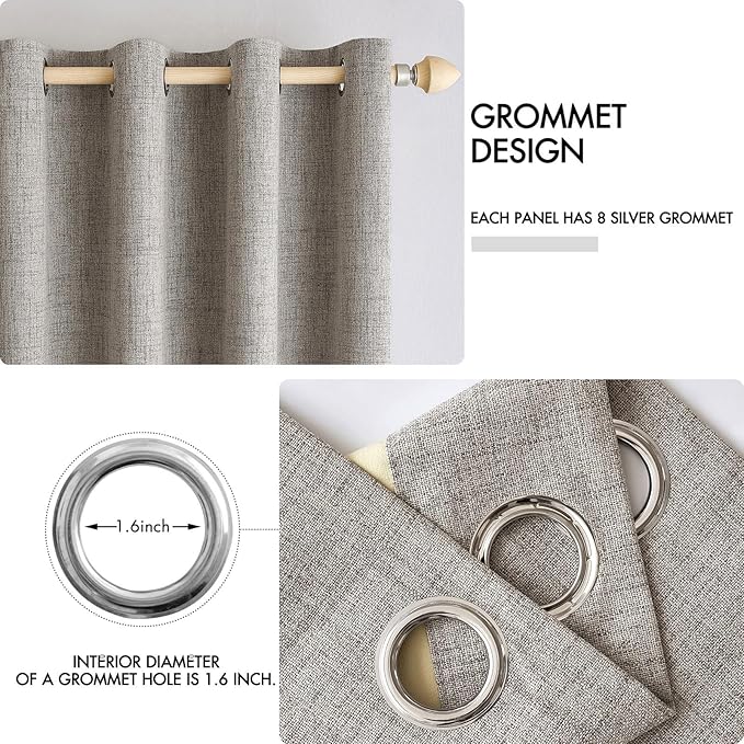 MIULEE 100% Blackout Linen Textured Curtains for Bedroom Solid Thermal Insulated Warm Taupe Grommet Room Darkening Curtains & Drapes Luxury Decor for Living Room Nursery 52 x 90 Inch (2 Panels)