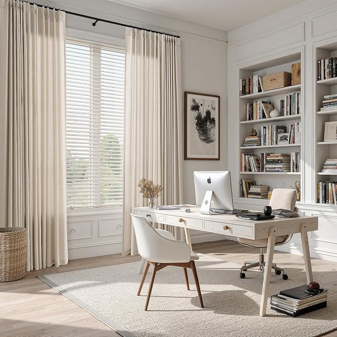 Oatmeal Beige Pinch Pleated Linen Curtains 96 Inch Length 2 Panels for Living Room Bedroom Country Farmhouse Window Privacy Light Filtering Semi Sheer Back Tab Drapes with Hooks for Dining Room 40x96