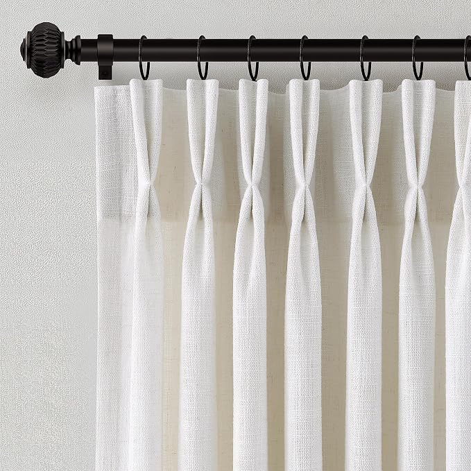 Linen Pinch Pleated Curtains 45 Inch Length 2 Panels for Kitchen Small Window Natural Cream Semi Sheer Curtains Light Filtering Privacy Cottage Window Drapes Back Tab with Hooks Clip Rings 40x45
