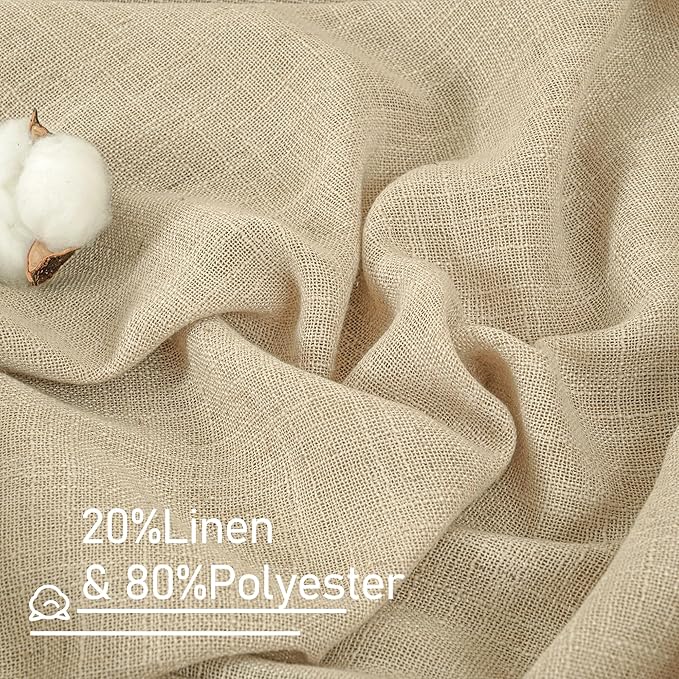 LAMIT 24 Inch Cafe Linen Curtains for Kitchen Window, Semi Sheer Light Filtering Short Curtains Back Tab and Rod Pocket Neutral Drapes for Bathroom/Basement, 2 Panels, Linen, 34 x 24 Inch