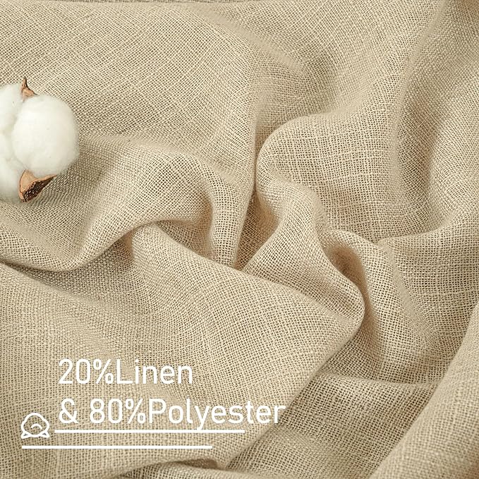 LAMIT Natural Linen Blended Curtains for Living Room, Back Tab and Rod Pocket Semi Sheer Curtains Light Filtering Country Rustic Drapes for Bedroom/Farmhouse, 2 Panels, 52 x 108 Inch, Linen