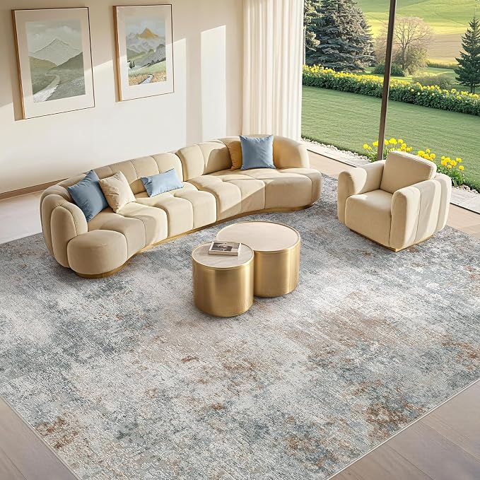 Tortania Area Rug Living Room Rugs - 8x10 Washable Large Soft Neutral Boho Moroccan Bohemian Farmhouse Rug Indoor Floor Carpet for Bedroom Under Dining Table Home Office Decor - Grey Brown