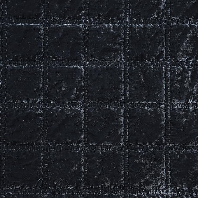 HiEnd Accent Stella Faux Silk Velvet Double Box Stitch 3 Piece Quilt Set, King Size, Midnight Blue Solid Color, Classic Chic Modern Rustic Elegant Bedding Set, Lightweight Bed Set