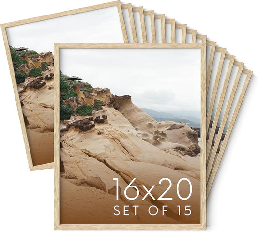 Haus and Hues 16x20 Natural Oak Wood Picture Frames Set of 15 - Premium Bulk Picture Frames 16x20 Bundle - Elegant Gallery Wall Frame Set for Posters, Art Display - Ideal for Wall Decor in Home &