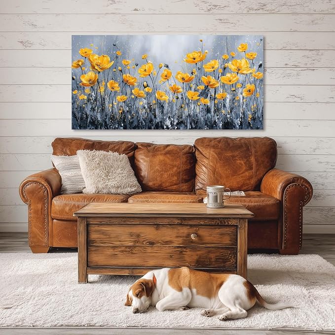 Ggaafet Yellow Floret Wall Art for Living Room Canvas Oil Painting Prints Beautiful Flowers Floral Blooming Art Deco Pretty Artwork Office Bedroom Family Dining Room Decor Extra Large