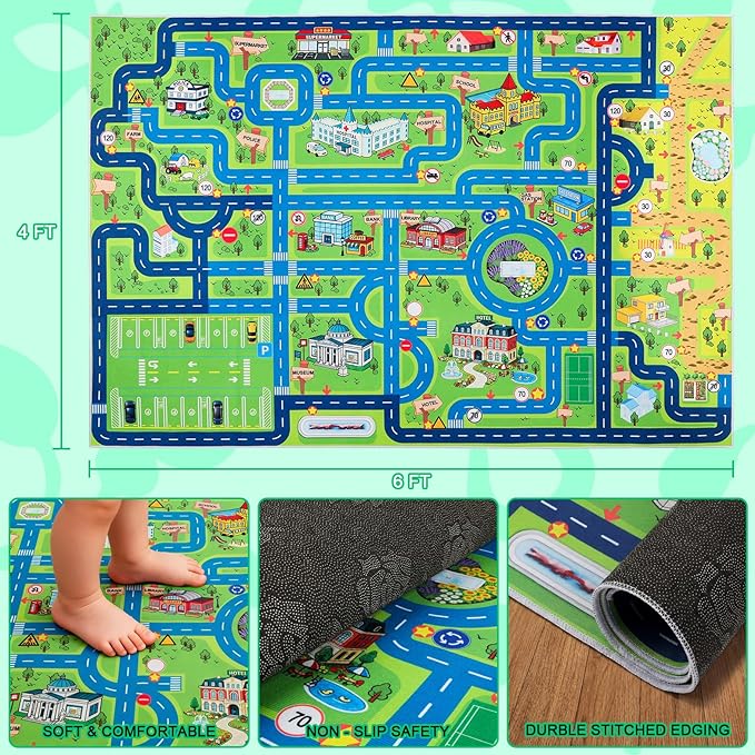 Esup 4'x6' Non-Slip Kids Rugs Perfect for Playrooms, Bedrooms, and Nurseries Educational Playground Mat- Extra Thick Safety Carpet, Indoor Outdoor Use, Easy Clean