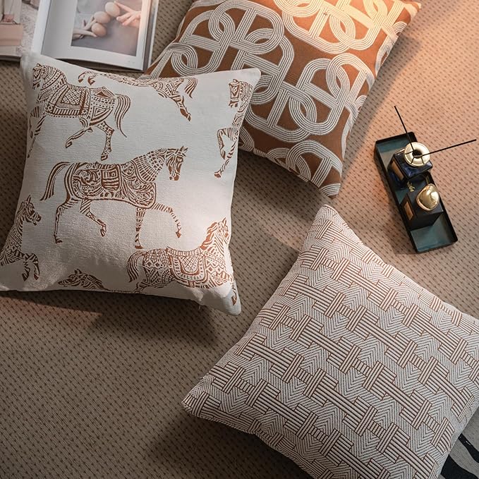Croker Horse 22x22'' Inches Throw Pillow Cushion Cover - Emma Orange Birch Stripe Pattern Couch Sofa Pillow Covers for Living Room Bedroom
