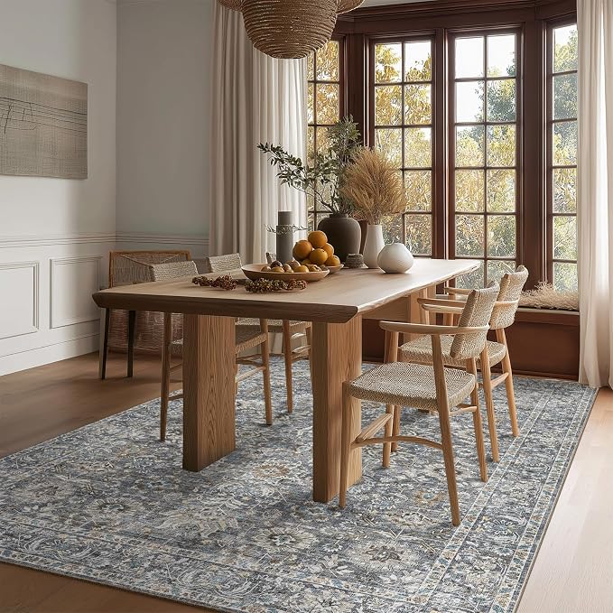 Washable Rugs for Living Room: 5x7 Area Rugs for Bedroom Ultra Soft Non-Slip Stain Resistant Vintage Boho Large Carpet for High-Traffic Dining Room - Farmhouse Decor
