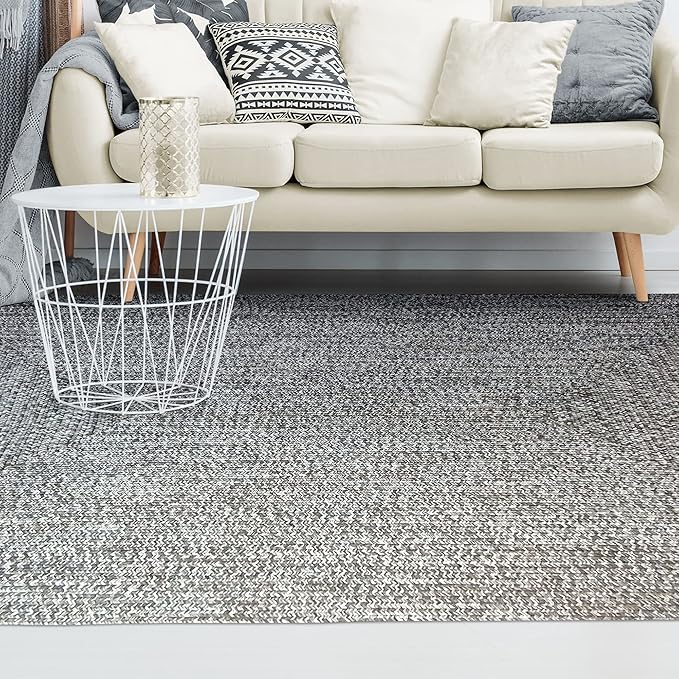 Superior Large Indoor/Outdoor Area Rug, Multi-Tone Reversible Braided Floor Decor for Patio, Front Porch, Entryway, Living Room, Office, Nursery, Artistic Home, 6' x 9', Slate-White