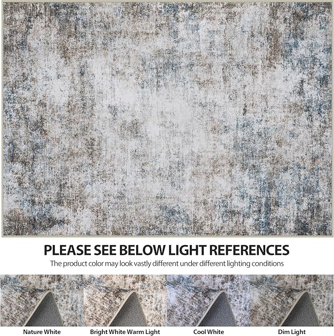 9x12 Area Rugs for Living Room Rug Washable: Abstract Large Rug for Dining Room Bedroom Carpet Non Slip 9 by 12 Indoor Modern Nursery Home Office White Brown Blue