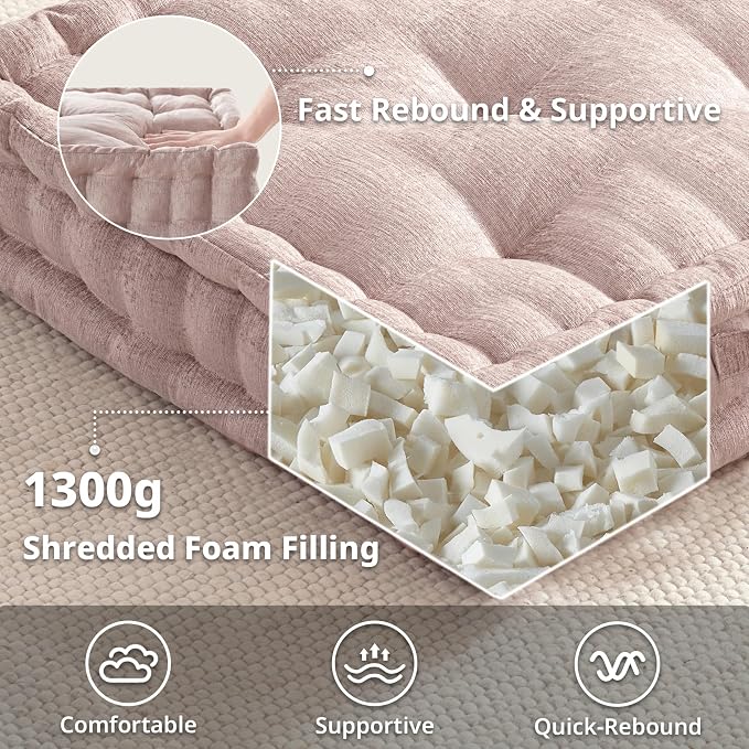 Intelligent Design Azza Floor Pillow, Large Cushions Sitting for Adults, Floor Pillow for Meditation or Yoga, Lustrous Chenille Tufted with Scalloped Edges for Bench/Chair Cushion, 24"x24"x5" Blush