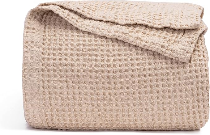 Organic Cotton Waffle Weave Blanket - Premium Quality Waffle Knit Bed Blanket - Soft Cotton Bed Blanket Queen - 100% Organic Cotton Luxurious Best Waffle Blankets - 92"x92" (Ivory - Queen)