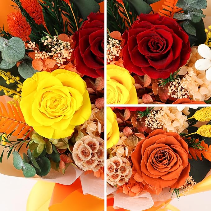 Preserved Flowers Bouquet, Real Eternal Flowers, Gifts For Women, Birthday Gifts For Mom Friends Her Girlfriend Sister, Valentine (orange)