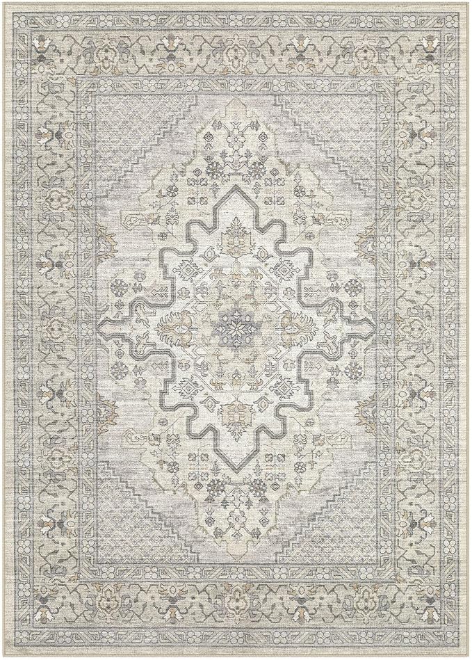 Tortania Area Rug Living Room Rugs - 10x14 Washable Boho Rug Vintage Oriental Distressed Farmhouse Large Thin Indoor Carpet for Living Room Bedroom Under Dining Table Home Office - Beige Linen