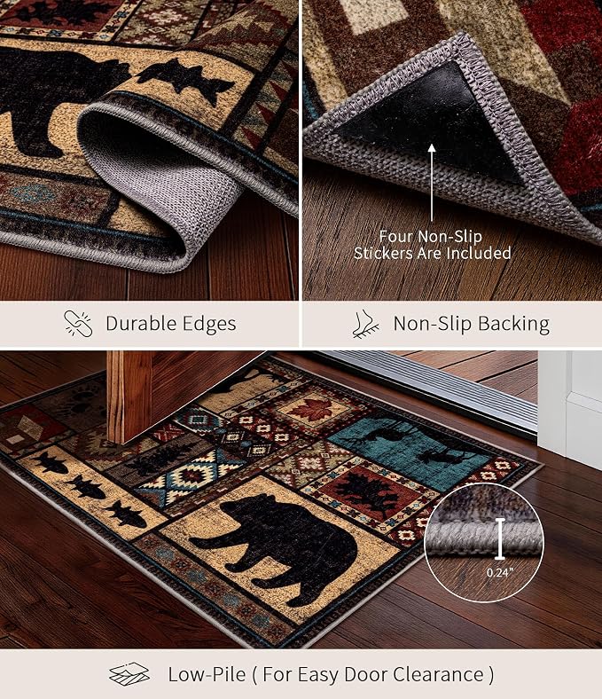 YIHOUSE Washable Entryway Rug, 2x3 Rustic Cabin Area Rug, Non-Slip Indoor Door Mat Ultra-Thin for Kitchen, Mudroom, Laundry Room, Bedroom Entry