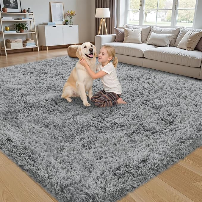 4x6 Area Rug for Living Room:Ultra Soft Fluffy Shag Light Grey Rugs,Large Fuzzy Plush Indoor Non Slip Carpet Washable Rug for Bedroom Kids Nursery Office Dorm Modern Decor(Light Grey 4'x6')