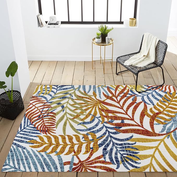 JONATHAN Y Tropics Palm Leaves Indoor Outdoor Area Rug 8X10 Cream/Orange | Ships Rolled, Durable Flat Weave, Lays Flat for Backyard, Patio, Porch, Easy-Cleaning, High Traffic,Pet-Friendly,Non-Shedding