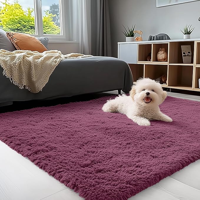 OLANLY 3x5 Machine Washable Small Bedside Rug, Soft Fluffy Shaggy Rugs for Living Room, Bedroom, Indoor Floor Carpet for Kids Girls and Boys, Preppy Dorms, Nursery, Home Decor Aesthetic, Burgundy
