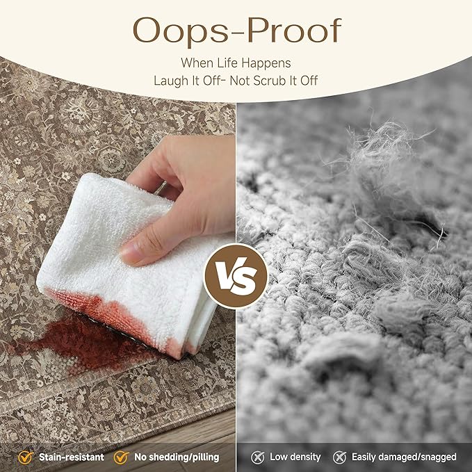 HUGEAR Hallway Runner Rugs 3x10 Brown Washable Rug Neutral Vintage Rug Carpet Distressed Soft Durable Non Slip No Shedding for Indoor Bedroom Kitchen Dining Nursery Laundry