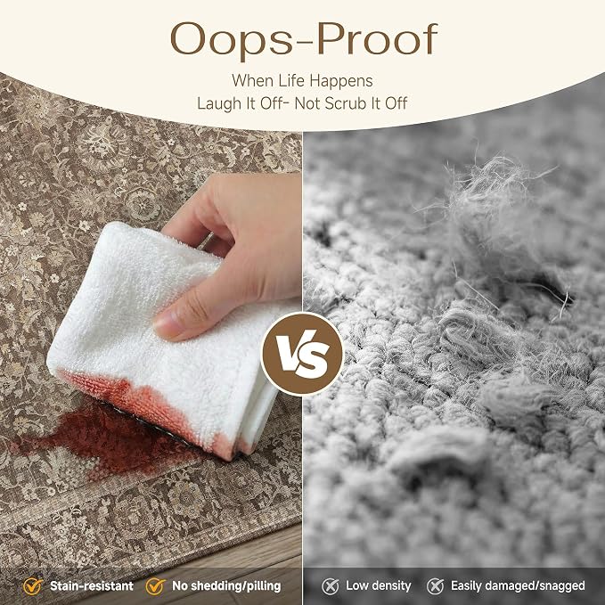 HUGEAR Area Rugs 3x5 Brown Washable Rug for Living Room Bedroom Neutral Vintage Rug Carpet Distressed Soft Durable Non Slip No Shedding for Indoor Dining Nursery Farmhouse
