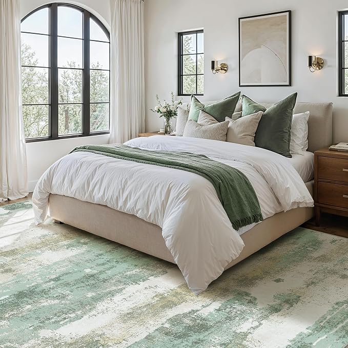 BEIMO Area Rugs 10x14 for Living Room Bedroom, Modern Abstract Machine Washable Large Light Green Rug Soft Rug, Low Pile Floor Carpet with Non Slip Backing for Dining Room