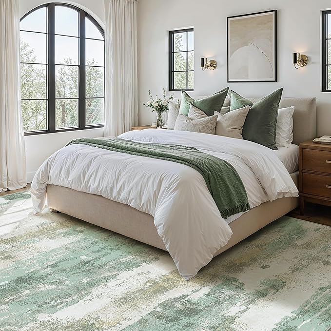 BEIMO Area Rugs 6x9 for Living Room Bedroom, Modern Abstract Machine Washable Rug, Large Soft Low Pile Floor Carpet with Non Slip Backing for Dining Room, Light Green