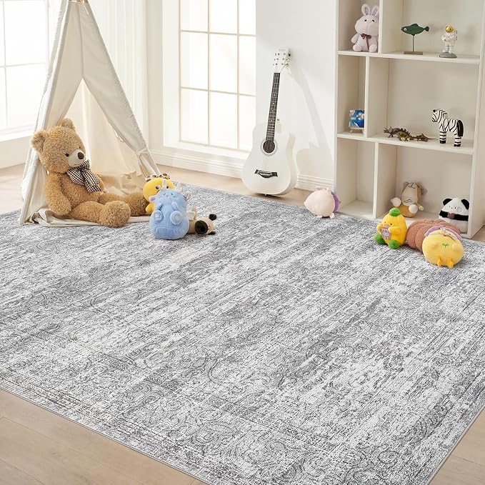 DMOYEST Area Rug Living Room Rugs - 6x9 Abstract Large Soft Indoor Washable Rug Neutral Modern Low Pile Carpet for Bedroom Dining Room Farmhouse Home Office - Vintage Grey