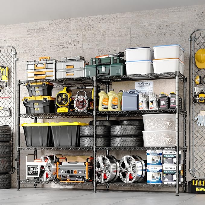 Garvee Storage Shelves 60" W Heavy Duty Metal Shelving Unit, 4-Tier Wire Rack Shelving for Kitchen Garage Storage, Load 1060LBS, Adjustable Wire Shelf for Pantry Room Basement, 13.8" Dx59.5 H, Black
