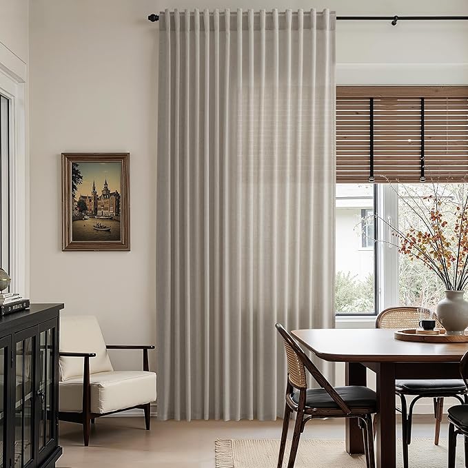 Nanspring Grey Beige Linen Curtains for Living Room 72 Inches Long Luxury Light Filtering Semi Sheer Curtain Back Tab Simple Modern Neutral Elegant Boho Gray Drapes for Bedroom 52x72, 2 Panels
