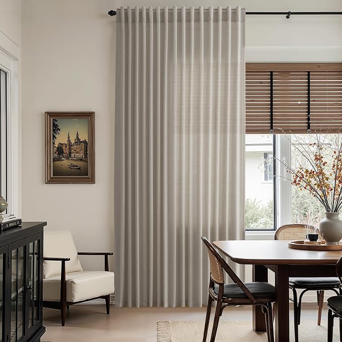 Nanspring Grey Beige Curtains for Living Room 120 Inches Long Linen Light Filtering Semi Sheer Curtain Back Tab Simple Modern Boho Long Floor to Ceiling High Window for Bedroom 52x120, 2 Panels