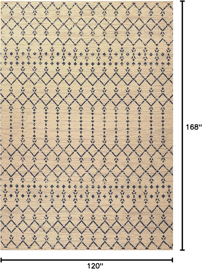 JONATHAN Y Moroccan Geometric Indoor Outdoor Area Rug 10X14 Beige/Navy, Ourika Textured Weave for Backyard, Patio, Porch, Easy-Cleaning, High Traffic, Pet-Friendly, Non-Shedding (SMB108H-14)