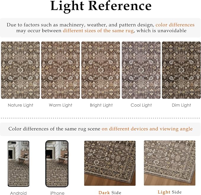 2x6 Brown Washable Vintage Runner Rug for Living Room Soft Floral Non Slip Runner Area Rug Modern Low Pile Stain Resistance Carpet Doormat Hallway Kitchen Stair Bedroom Bathroom